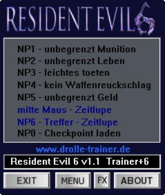 Resident Evil 6 Trainer +6 v1.0 - 1.1 {dR.oLLe}
