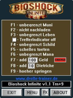 BioShock Infinite Trainer +9 v1.1 {dR.oLLe}