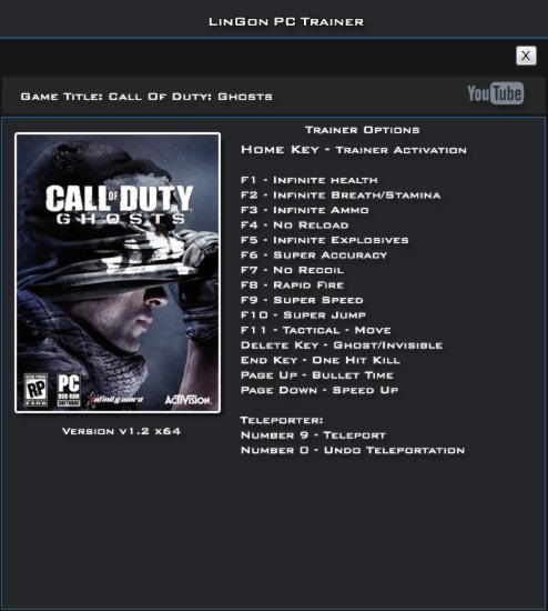 Call of Duty Ghosts Cheats & Trainers for PC