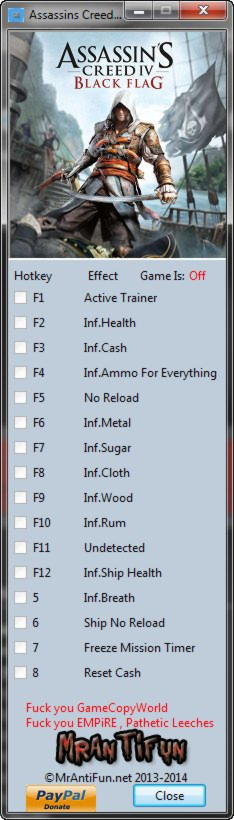 Assassin's Creed IV: Black Flag GAME TRAINER v1.07.2 +14 Trainer