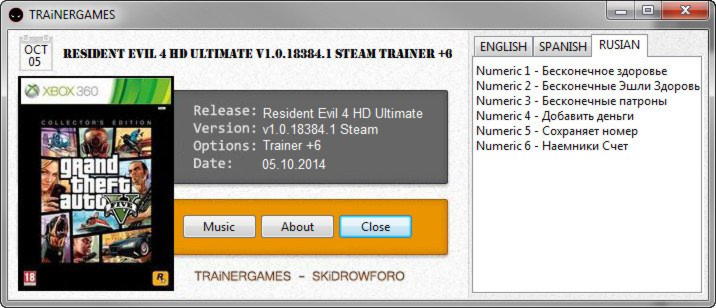 trainer resident evil 4 v1 10 all version