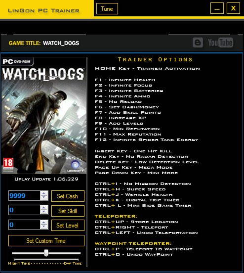 stereo tand wapen Watch Dogs Trainer +27 v1.06.329 LinGon - download cheats, codes, trainers