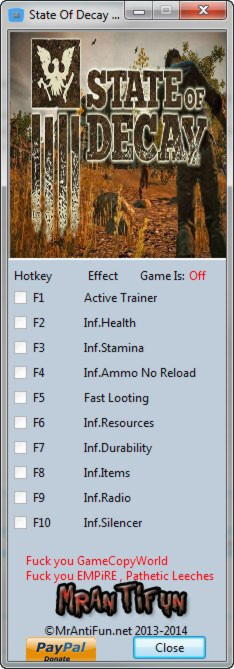 Cheat Trainer: State of Decay 