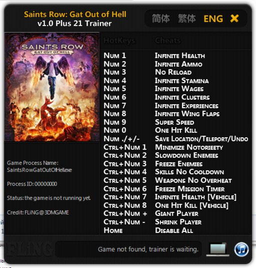 Saints Row Gat Out of Hell Trainer 21 v1.0 FLiNG download