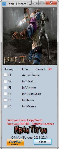 infinite itemsF6 - infinite moneydownload cheat for Fable 3attachment=2455:Fable...