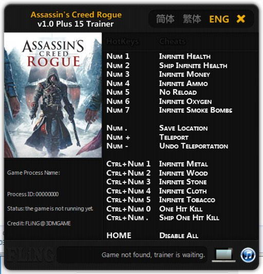 Assassin’s Creed: Rogue Trainer +15 v1.0 FLiNG.