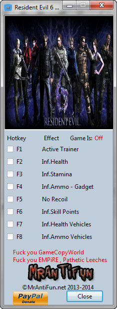 Resident Evil 6 Trainer +7 v1.0.6 {MrAntiFun}