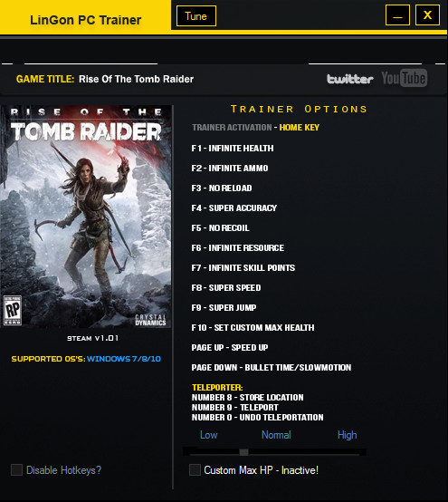 rise of the tomb raider trainer for pc