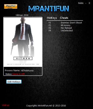 Hitman 2016 Trainer for PC game version 1.8.0
