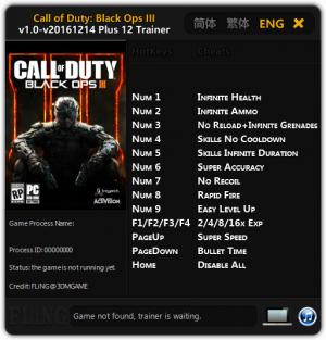 Call of Duty: Black Ops 3 Trainer for PC game version 1.0 - 2016.12.14