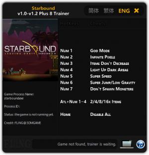 Starbound Trainer for PC game version 1.0 - 1.2 64 Bit