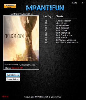 Sid Meier’s Civilization 6 Trainer for PC game version 1.0.0.56
