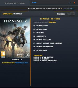 Titanfall 2 Trainer for PC game version 2.0.1.1