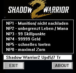 Shadow Warrior 2 Trainer for PC game version Update 5 - 7