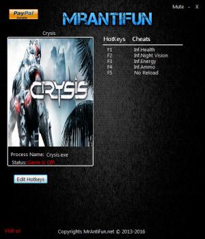 Crysis Trainer for PC game version Crysis 12.30.2016