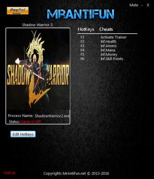 Shadow Warrior 2 Trainer for PC game version 1.1.7.0