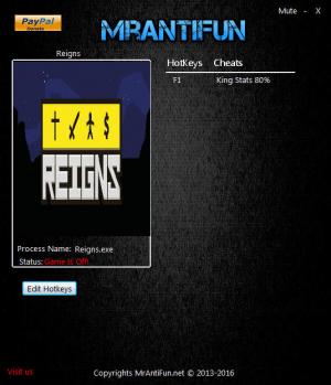 Reigns Trainer for PC game version 01.17.2017