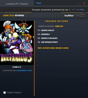 Nefarious Trainer for PC game version 1.0