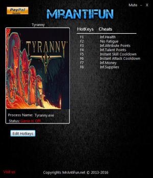 Tyranny Trainer for PC game version 1.0.4.0048 64bit