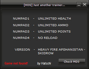 Heavy Fire: Afghanistan Trainer for PC game version 1.0