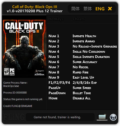 Call of Duty: Black Ops 3 Trainer +12 v1.0 - 08.02.2017 FLiNG - download cheats, codes, trainers