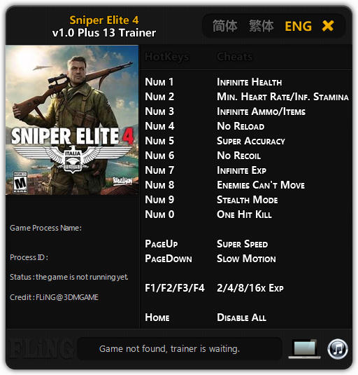sniper elite 3 trainer cheats for pc