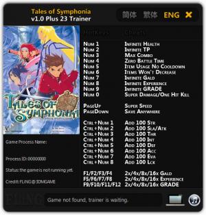 Tales of Symphonia Trainer for PC game version 1.0