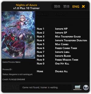 Nights of Azure Trainer for PC game version 1.0