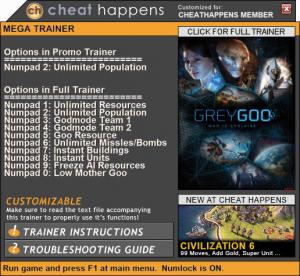 Grey Goo Trainer for PC game version 0.34.601126