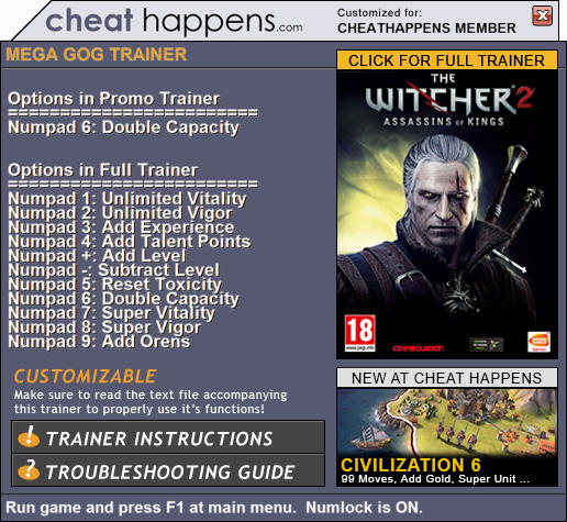 Cheats e Trainers para The Witcher 2: Assassins of Kings no PC - WeMod