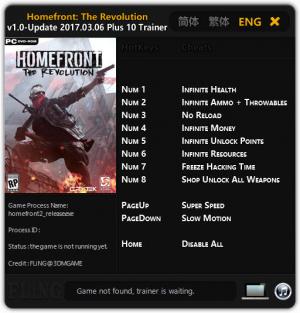 Homefront: The Revolution Trainer for PC game version 1.0 - Update 06.03.2017