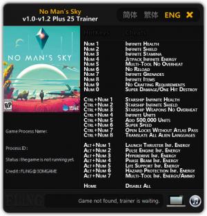 No Mans Sky Trainer for PC game version 1.0 - 1.2