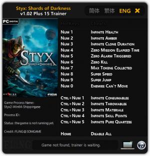 Styx: Shards of Darkness Trainer for PC game version 1.02