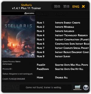 Stellaris Trainer for PC game version 1.0 - 1.4.1