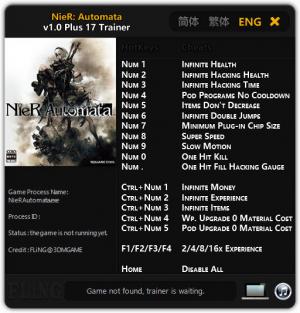 NieR: Automata Trainer for PC game version 1.0