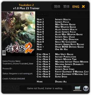 Toukiden 2 Trainer for PC game version 1.0