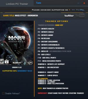 Mass Effect: Andromeda Trainer for PC game version 1.02