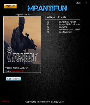 Afghanistan '11 Trainer for PC game version 1.0.2
