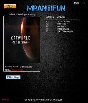 Offworld Trading Company Trainer for PC game version 1.11.15121