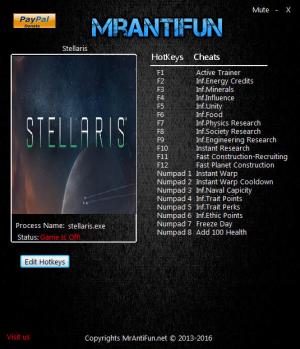 Stellaris Trainer for PC game version 1.6.0
