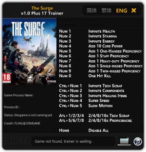 The Surge Trainer for PC game version 1.0