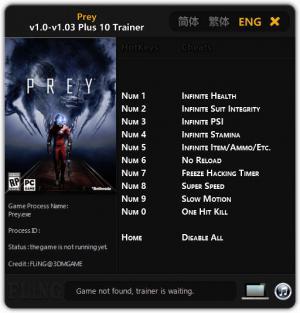 Prey 2017 Trainer for PC game version 1.00 - 1.03