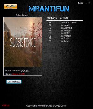 Subsistence Trainer for PC game version 05.23.2017