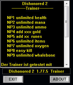 v 1.77.5.0 dishonored 2 trainer