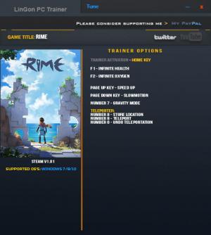 RiME Trainer for PC game version 1.01 Update 2 64bit