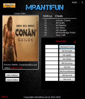 Conan Exiles Trainer for PC game version 07.12.2017