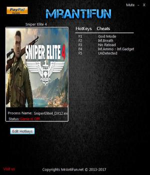Sniper Elite 4 Trainer for PC game version 1.5.0