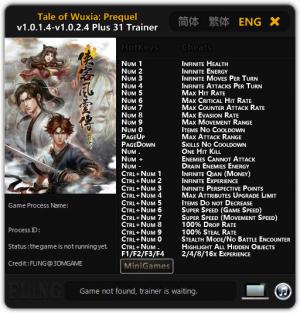 Tale of Wuxia: Prequel Trainer for PC game version 1.0.1.4 - 1.0.2.4