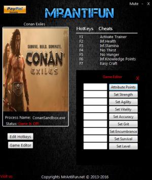 Conan Exiles Trainer for PC game version 08.17.2017