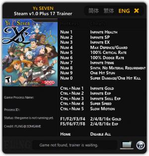 Ys SEVEN Trainer for PC game version 1.0